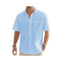 Camisa Masculina De Verão Em Algodão E Linho De Cor Sólida, Casual, Leve, Para Férias Na Praia, Com