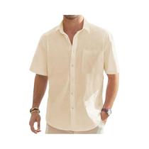 Camisa Masculina De Verão Em Algodão E Linho De Cor Sólida, Manga Curta, Casual, Leve, Para Férias E