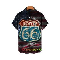 Camisa Masculina De Verão Havaiana De Manga Curta Com Estampa 3D Rota 66 Música Rock E Gola Lapela