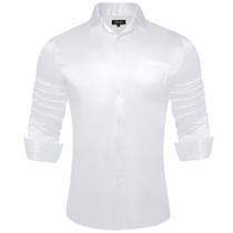 Camisa masculina DiBangu, manga comprida, cetim, branca brilhante, XXL Camisa masculina DiBangu, manga comprida, cetim, branca brilhante, XXL