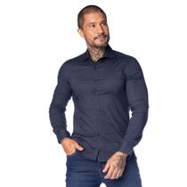 Camisa Masculina Dixie Slim Fit Tecido Leve Punho Reto Marinho Camisa Masculina Dixie Slim Fit Tecido Leve Punho Reto Marinho