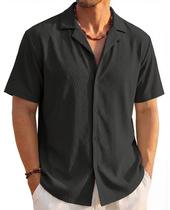 Camisa masculina EKLENTSON de manga curta Button Down Breeze Black M Camisa masculina EKLENTSON de manga curta Button Down Breeze Black M