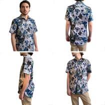 Camisa Masculina Estampa Floral Manga Curta Havaiana Praiana