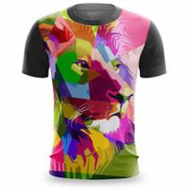 Camisa Masculina Estampada 3D de Animais Neon Camiseta Onça e Leão