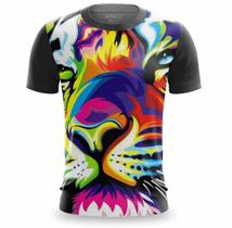 Camisa Masculina Estampada 3D de Animais Neon Camiseta Onça e Leão Camisa Masculina Estampada 3D de Animais Neon Camiseta Onça e Leão