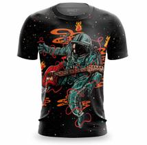 Camisa Masculina Estampada Astronauta Guitarra 3D