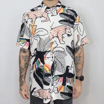 Camisa Masculina Estampada De Botão Tropical Manga Curta Casual Camisa Masculina Estampada De Botão Tropical Manga Curta Casual