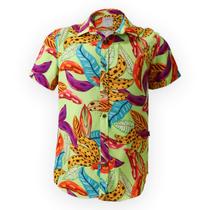 Camisa Masculina Estampada Folhagem Manga Curta Social Camisa Masculina Estampada Folhagem Manga Curta Social