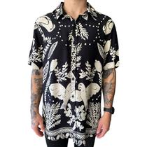Camisa Masculina Estampada Social Manga Curta Viscose