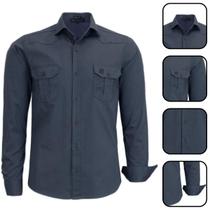 Camisa Masculina Estilo Militar Manga Longa Slim Fit Luxuosa 1747
