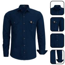 Camisa Masculina Estilo Militar Manga Longa Slim Fit Luxuosa