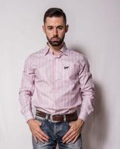 Camisa masculina fio tinto listrada rosa com verde tam 4 Camisa masculina fio tinto listrada rosa com verde tam 4