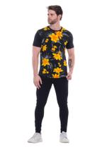 Camisa masculina floral long line oversized moda verão