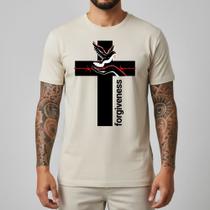 Camisa Masculina Forgiveness Cruz Central Streetwear Algodão Premium Gola Redonda Casual Luxo Oferta