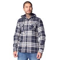 Camisa Masculina Gangster Flanela Xadrez com Capuz Marinho/branco