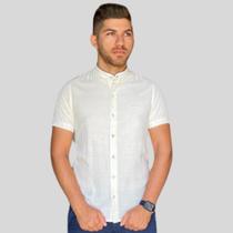 Camisa Masculina Gola de Padre No Linho e Algodão Com Botões e Colarinho Off White Camisa Masculina Gola de Padre No Linho e Algodão Com Botões e Colarinho Off White