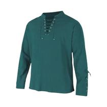 Camisa Masculina Gótica Punk De Manga Longa Com Decote Em V E Punhos Com Cadarço, Estilo Medieval Camisa Masculina Gótica Punk De Manga Longa Com Decote Em V E Punhos Com Cadarço, Estilo Medieval