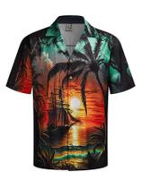 Camisa masculina Hardaddy com estampa de coco havaiana de manga curta