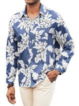 Camisa masculina Hardaddy tropical floral azul L para homens