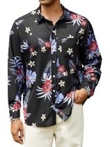 Camisa masculina Hardaddy Tropical Floral preta de manga comprida L