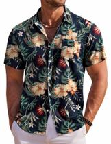 Camisa masculina havaiana COOFANDY de manga curta floral azul marinho L