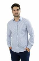 Camisa Masculina Ixória Manga L Slim Fit Listras Azul/Branco