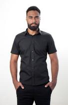 Camisa Masculina Ixória Preta Manga Curta Slim Fit Básica