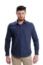 Camisa Masculina Ixória Slim Fit Manga Longa Azul Marinho Pontos Luxo