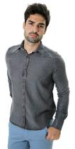 Camisa Masculina jeans black Slim Fit Manga Longa Marca Luxo exclusiva