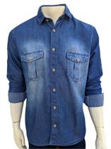 Camisa Masculina, jeans estonada, 3135, Manga longa, com 2 bolsos frontais Camisa Masculina, jeans estonada, 3135, Manga longa, com 2 bolsos frontais