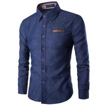 Camisa Masculina Jeans Manga longa Composê xadrez - Mag Camisaria