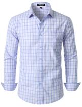 Camisa masculina JEMITOP de manga comprida, justa, xadrez, azul, roxa, S Camisa masculina JEMITOP de manga comprida, justa, xadrez, azul, roxa, S