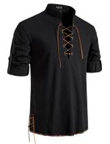 Camisa masculina JEMITOP Renaissance Costume com cadarço preta XXXL