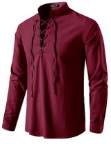 Camisa masculina JEMITOP Renaissance Lace-Up Burgundy M