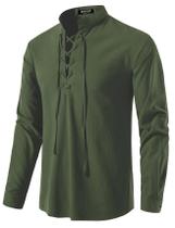 Camisa masculina JEMITOP Vintage Renaissance com cadarço L