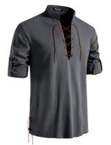 Camisa masculina JEMITOP Vintage Renaissance Lace Up cinza L