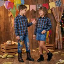 Camisa Masculina Junina Xadrez Azul Breno para Festa de São João Camisa Masculina Junina Xadrez Azul Breno para Festa de São João