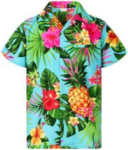 Camisa masculina KING KAMEHA para festa de verão com design de abacaxi 5GG turquesa Camisa masculina KING KAMEHA para festa de verão com design de abacaxi 5GG turquesa