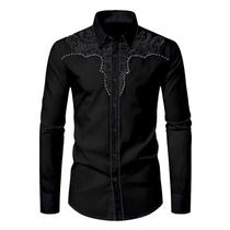 Camisa masculina KISSQIQI Western Cowboy bordada e justa