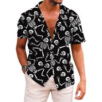 Camisa masculina KYKU Skull Button Up de manga curta de Halloween