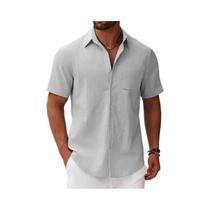 Camisa Masculina Leve De Manga Curta Para O Verão Com Bolso No Peito, Casual Para Praia E Férias