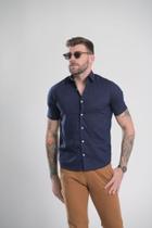 Camisa masculina linho com elastano manga curta slim