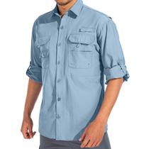 Camisa Masculina Linlon Safari - Proteção UV UPF 50+ (Azul, Tamanho L)