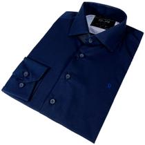 Camisa Masculina Lisa Azul Marinho Algodao Sr