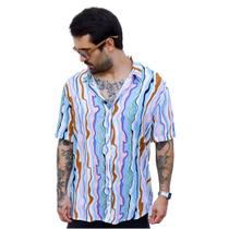 Camisa Masculina Listrada Social Manga Curta Estampada Colorida Unissex