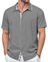 Camisa masculina MAGNIVIT com botões, manga curta, tipo linho, cinza 2GG