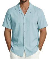 Camisa masculina MAGNIVIT de praia de manga curta com botões LSBlue M