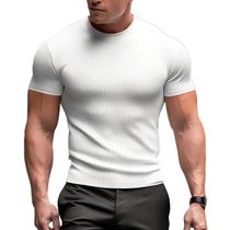Camisa Masculina Malha Canelada Manga Curta Slim Luxo Camisa Masculina Malha Canelada Manga Curta Slim Luxo