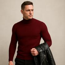 Camisa Masculina Malha Canelada Manga Longa Gola Alta Slim Premium Camisa Masculina Malha Canelada Manga Longa Gola Alta Slim Premium