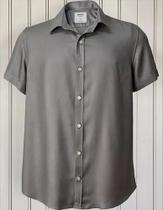 Camisa Masculina Manga Curta Cinza Viscose Social Camisa Masculina Manga Curta Cinza Viscose Social
